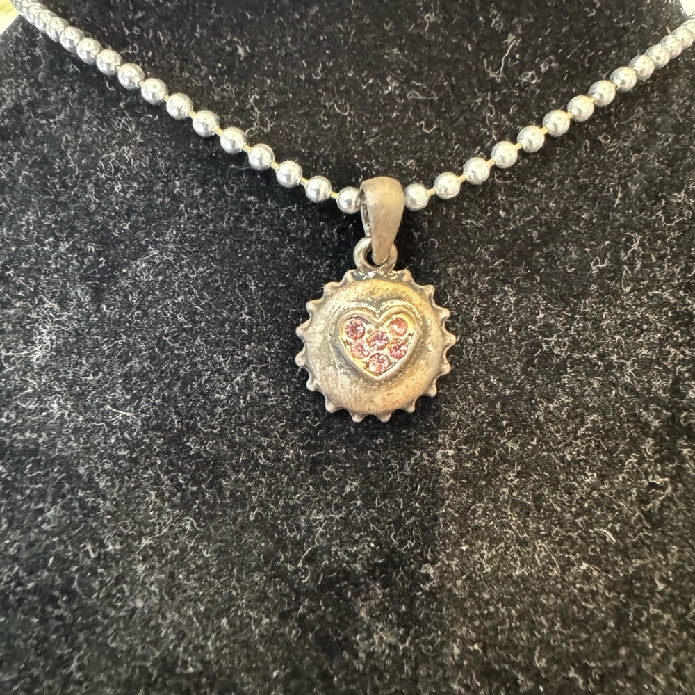 Silver Heart Pendant Necklace with Pink Crystal Accents